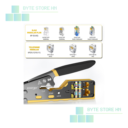 Crimpadora ZOERAX RJ45 Pass Through 3 en 1 | RJ11/RJ12