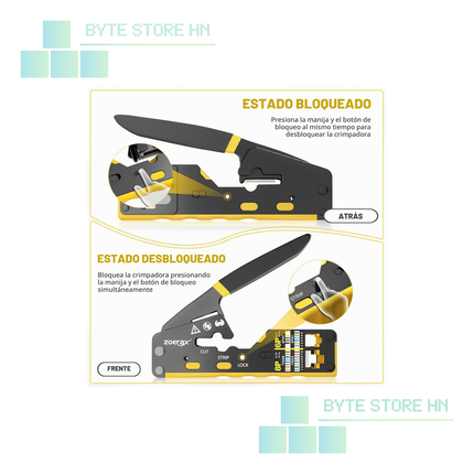Crimpadora ZOERAX RJ45 Pass Through 3 en 1 | RJ11/RJ12