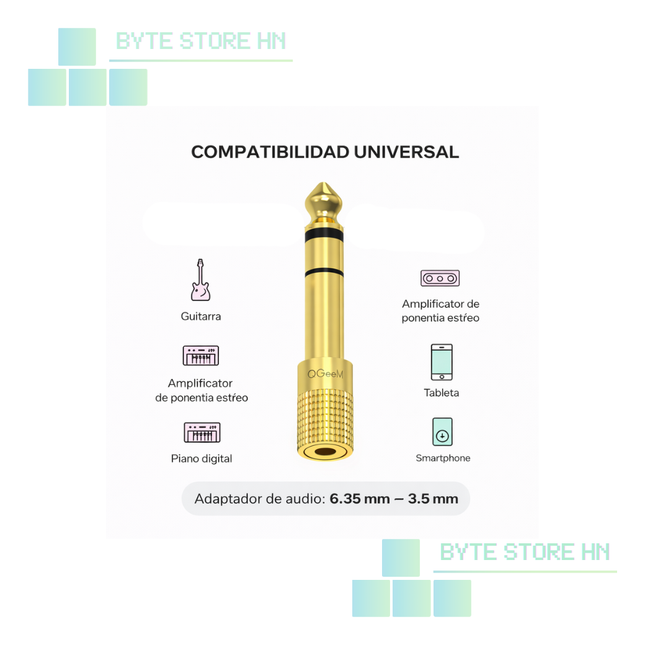 Adaptador Audio 3.5 mm a 6.35 mm.