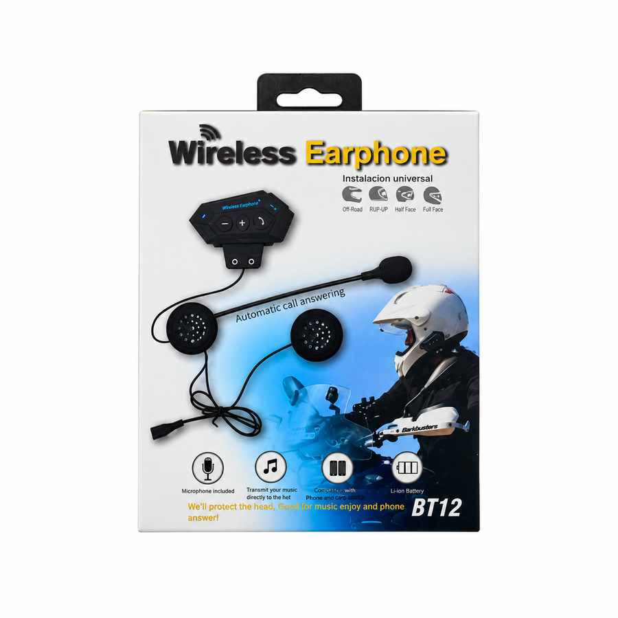 Auricular BT12 Bluetooth 5.0 para Casco — fotografía 1 con fondo blanco