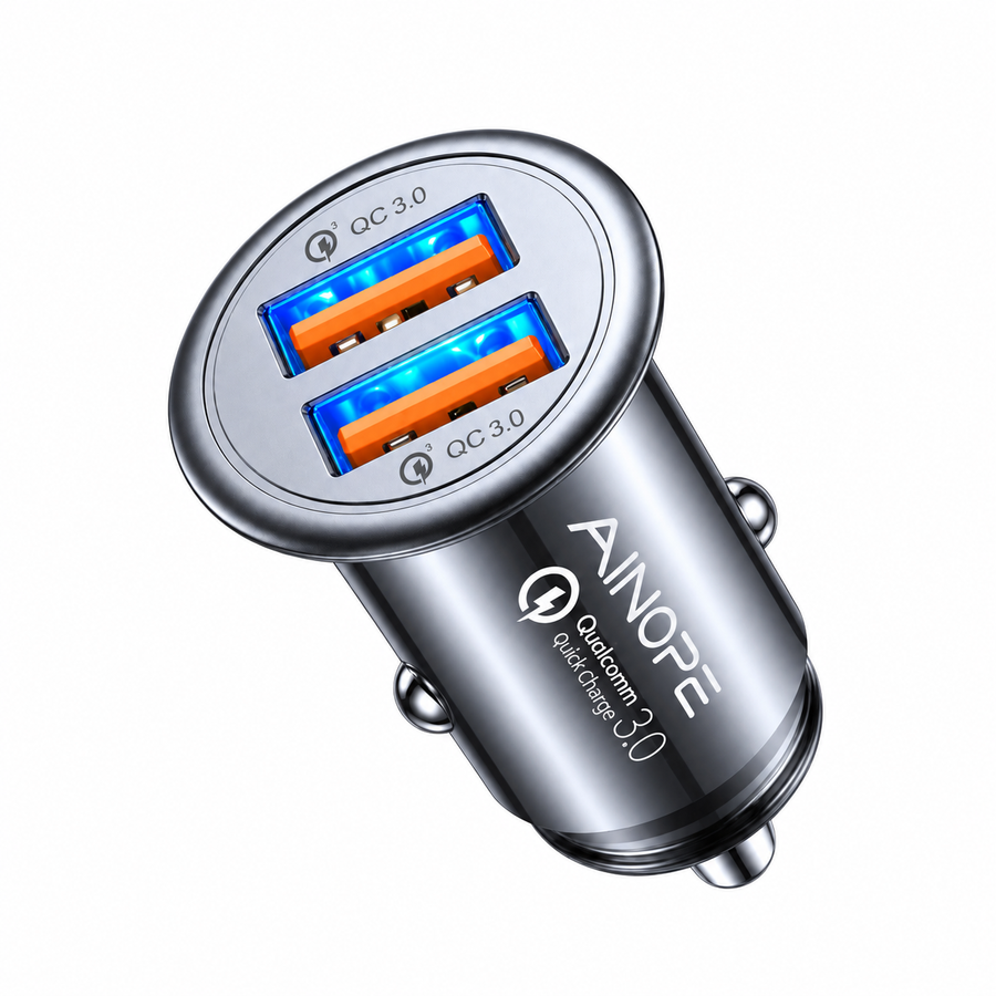 Cargador CERTIFICADO para carro AINOPE AV801 24W | Doble USB-A — fotografía 1 con fondo blanco