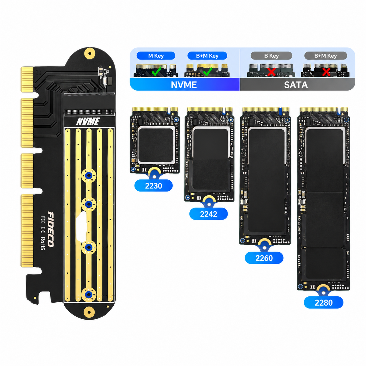 FIDECO Adaptador M.2 a PCIe — fotografía 3 con fondo blanco