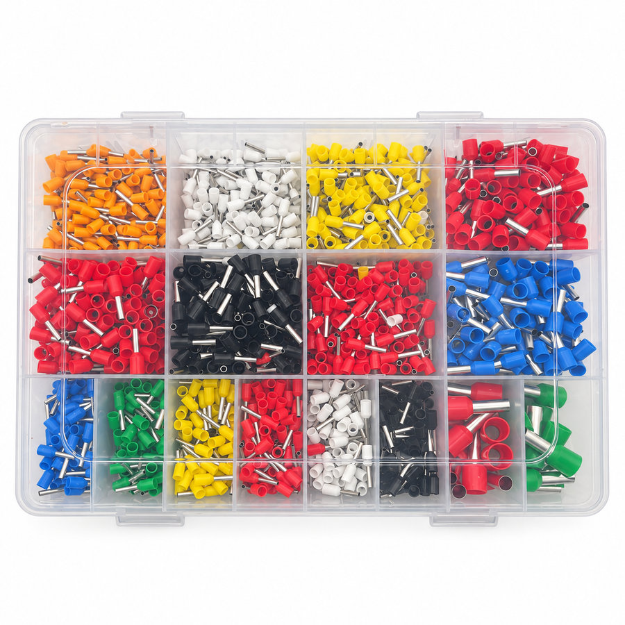 Kit de 2120 terminales tipo férula de colores con caja organizadora, sin pinza