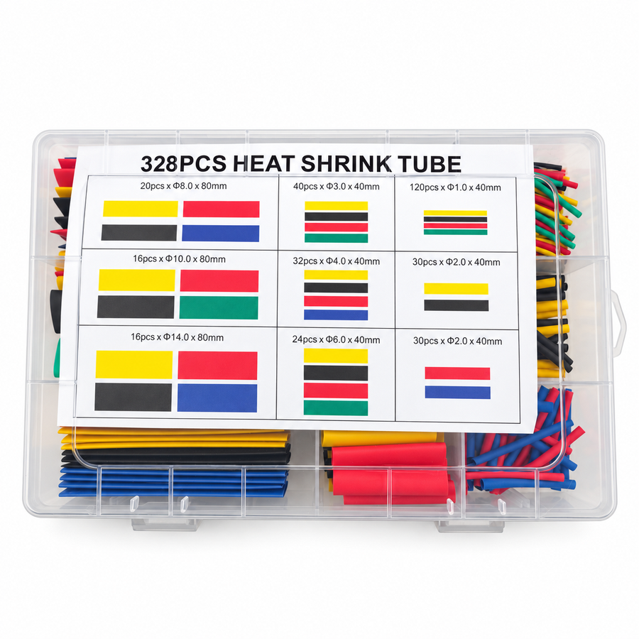 Kit de 328 tubos termocontraíbles de colores en caja organizadora transparente