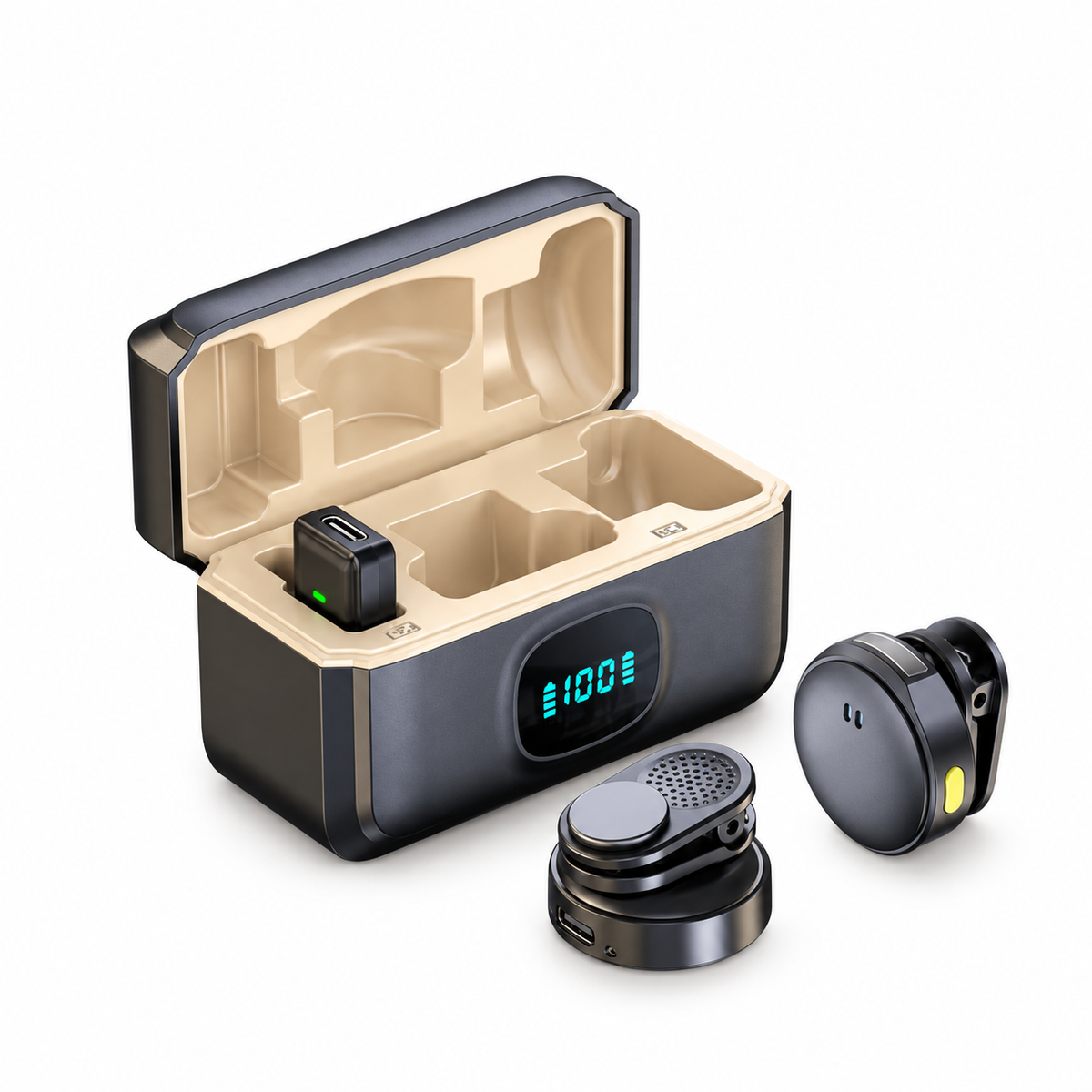 Micrófono Inalámbrico Dual - Magneticos — USB-C — fotografía 2 con fondo blanco