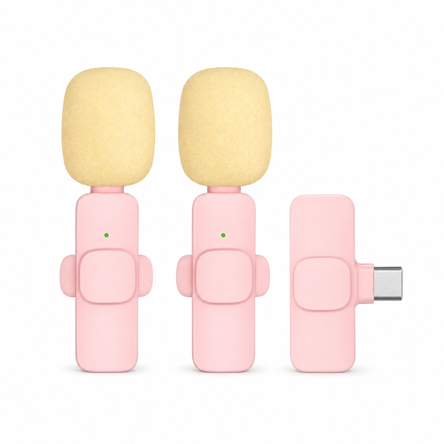 Micrófono Inalámbrico Rosa — USB-C — fotografía 1 con fondo blanco