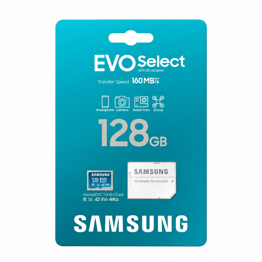 Samsung EVO Select 128 GB — 160 MB/s — fotografía 1 con fondo blanco