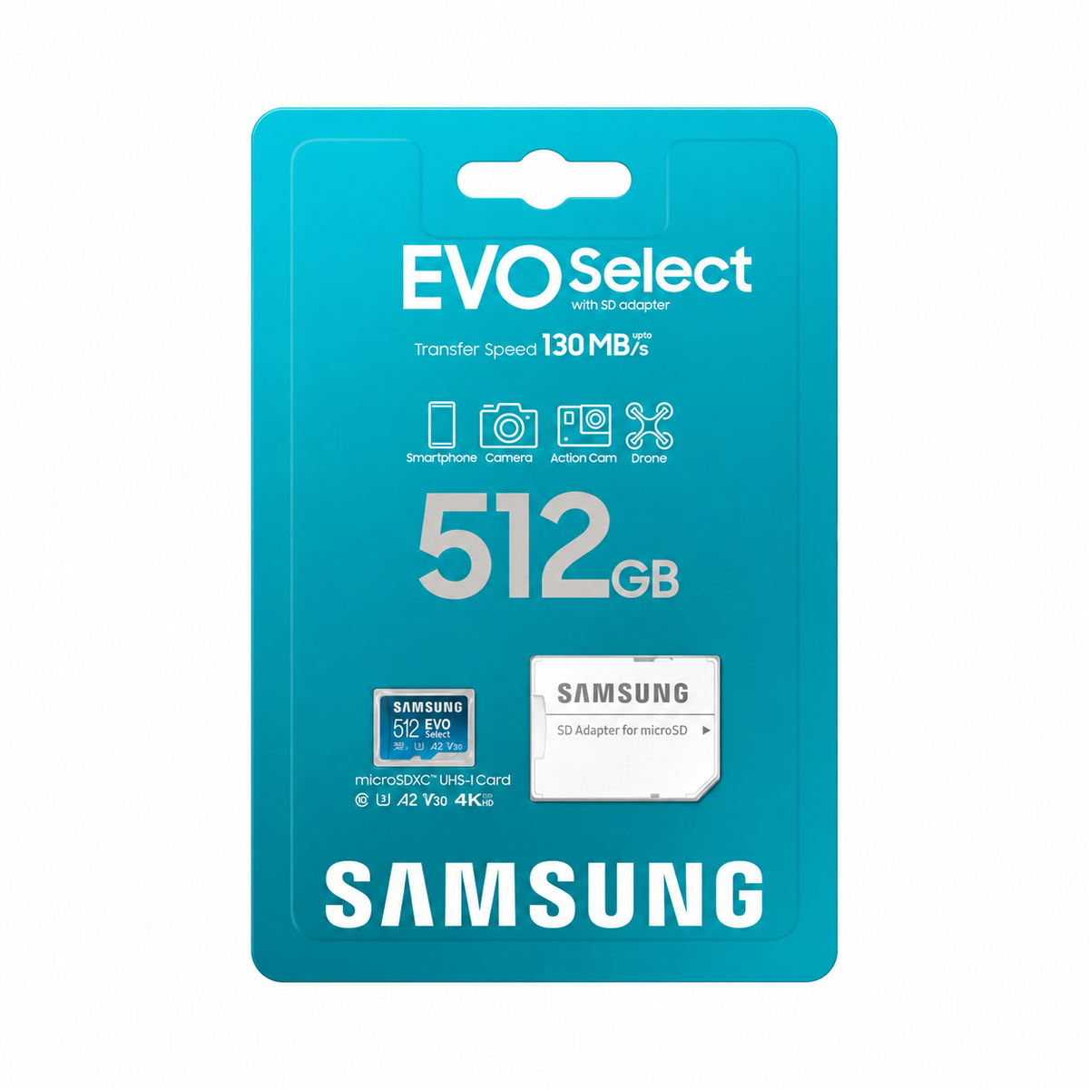Samsung EVO Select 512 GB — 130 MB/s — fotografía 2 con fondo blanco