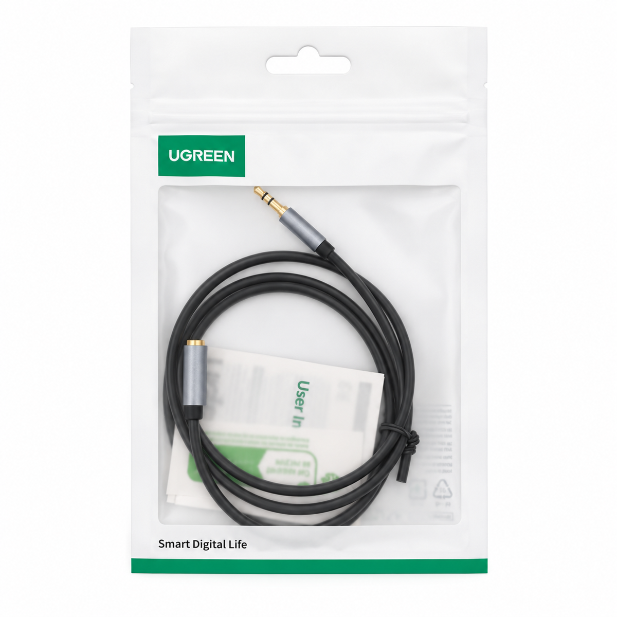 Extensión de audio UGREEN 10592 de 3.5 mm macho a hembra, negra de 1 metro