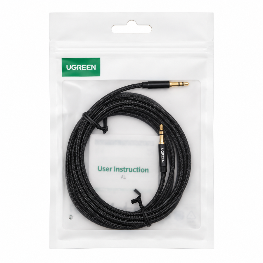 Cable auxiliar UGREEN 50363 de 3.5 mm macho a macho, trenzado negro de 2 metros